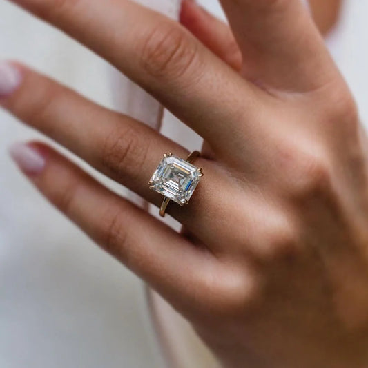 Wuzhou Fancy Jewelry Simplicity Style 7.5mm Old Mine Asscher Cut  Moissanite Engagement Ring 14k Gold  Rings for Women
