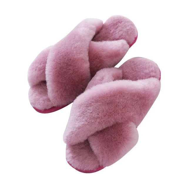 Plush Indoor Slippers Made of Real Wool - Natural Sheepskin Home Loungewear