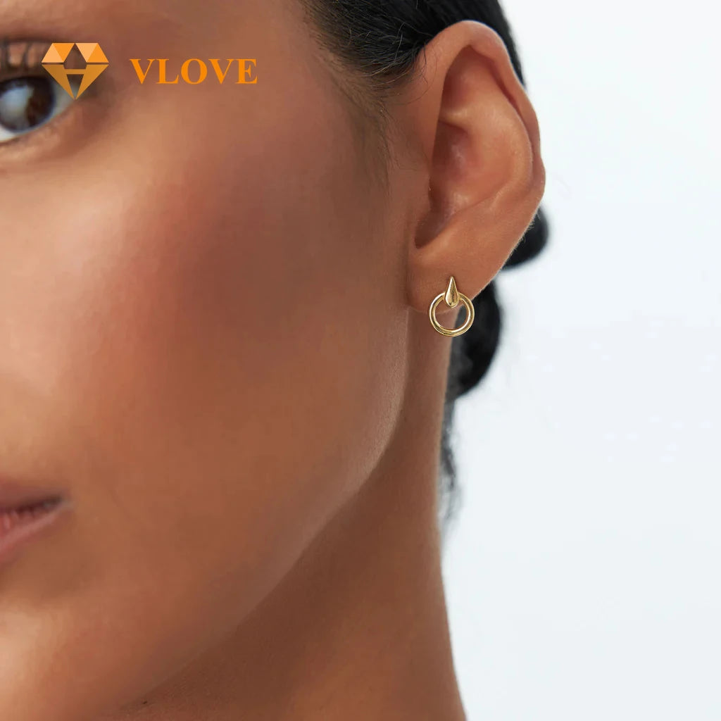 VLOVE Wholesale 14K Gold Jewelry High-End Earrings 14k Dainty Circle Drop Earrings
