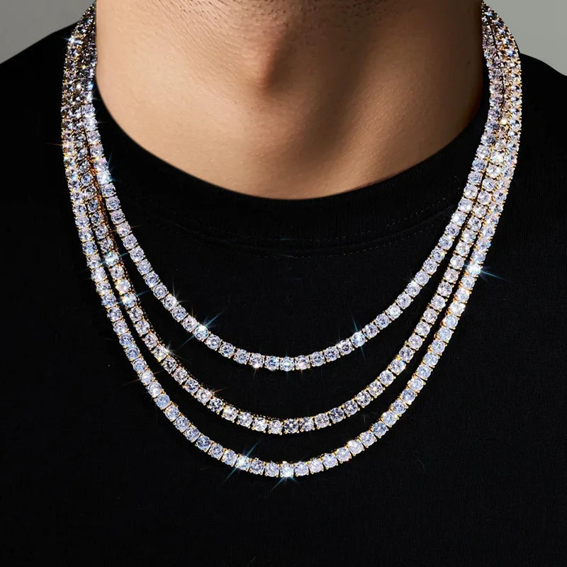 Wholesale Hip Hop Jewelry 3/4/5MM Iced Out Tennis Chain Necklace White Gold Plated Shiny Moissanite Diamond Necklace for Women