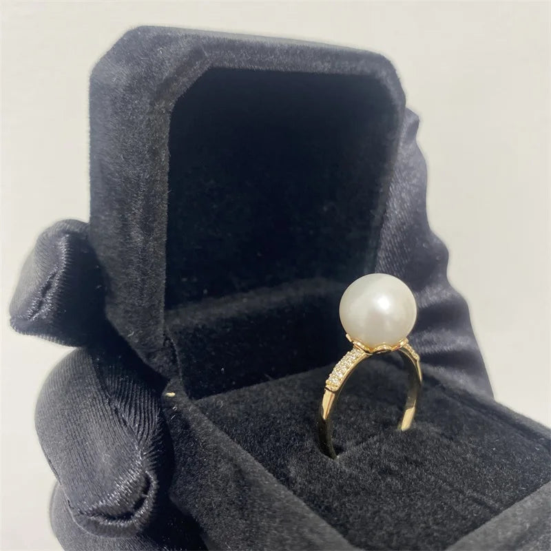 Hot Selling 14K Gold Natural Pearl Ring, Customizable Diamond Inlay Fashion Jewelry, Exquisite Gift for Women Valentine's Day