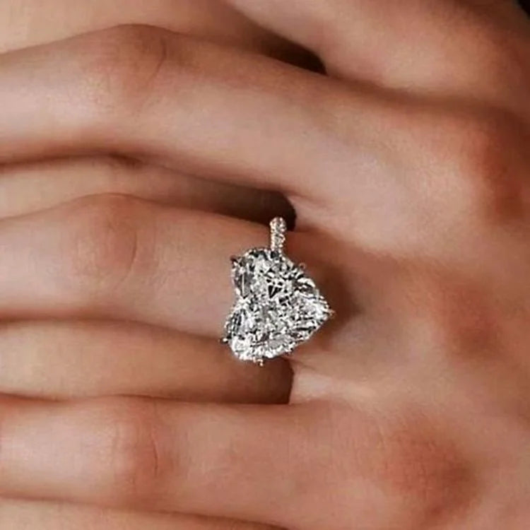 Romantic Heart Cut Lab Created Diamond 18K White Gold Diamond Ring for Women