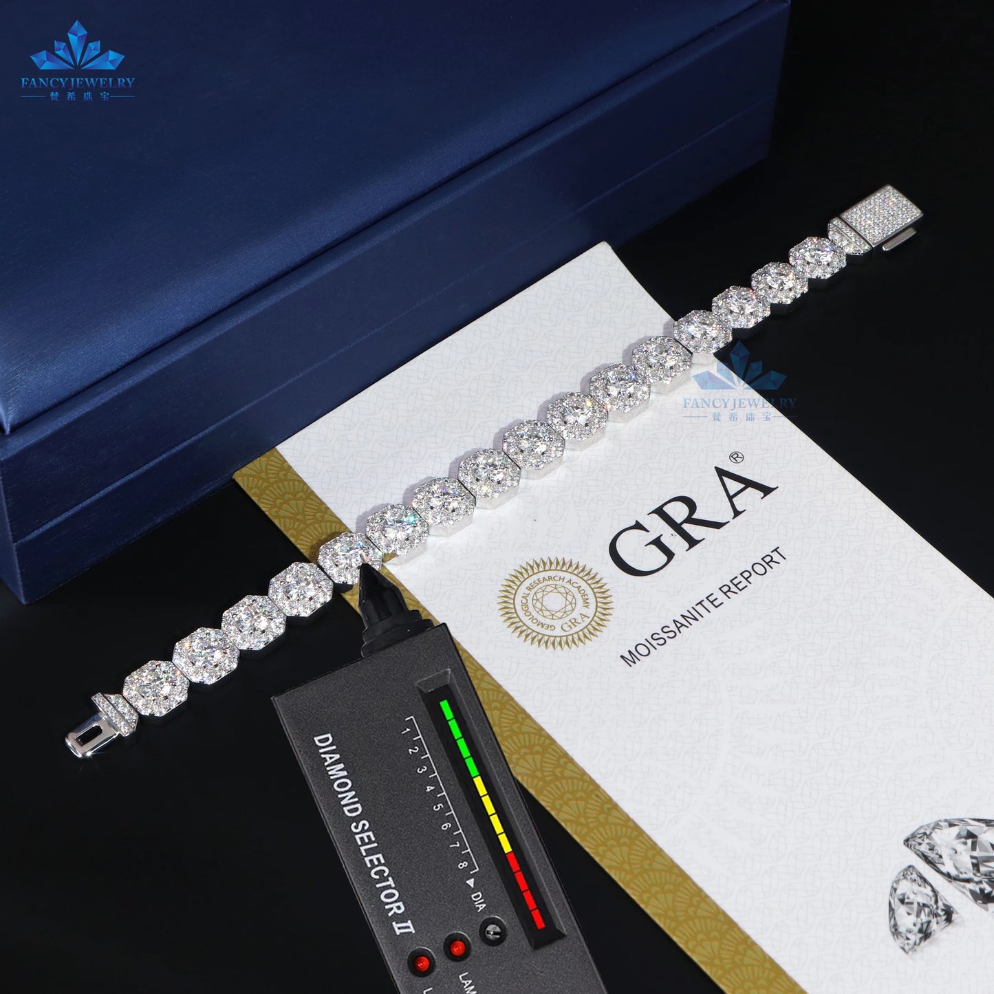 14K Gold Plated Moissanite Jewelry Hiphop Style Iced Out 11mm Square Cluster Tennis Moissanites Bracelet Silver 925