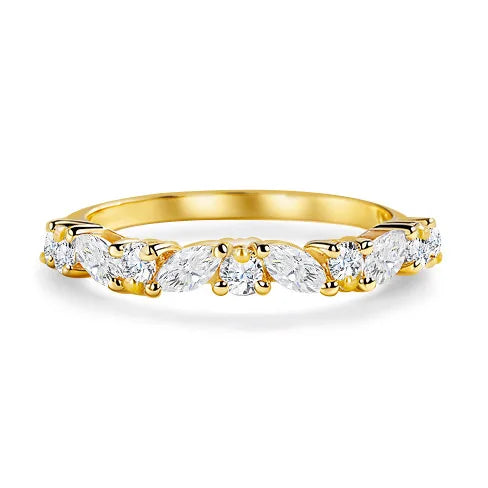Starsgem Marquise Round Lab Grown Diamonds 14K Gold Half-eternity Wedding Band for Women