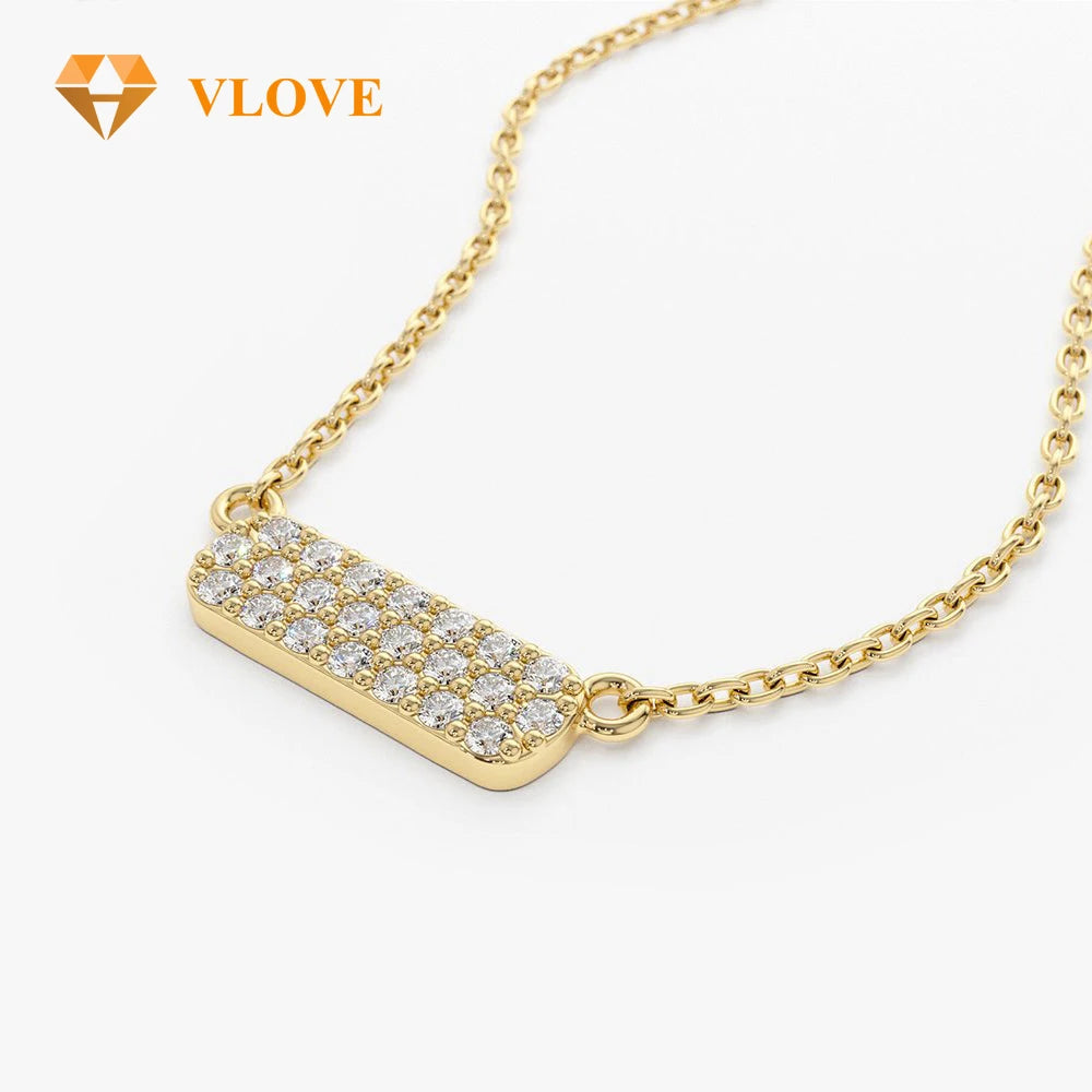 VLOVE Bespoke Jewelry Custom Collar Necklace 14K Gold Micro Pave Real Diamond Bar Necklace