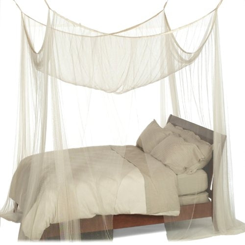 4-Post Bed Canopy in Ecru Color Mesh Fabric - Fits all Bed Sizes-0