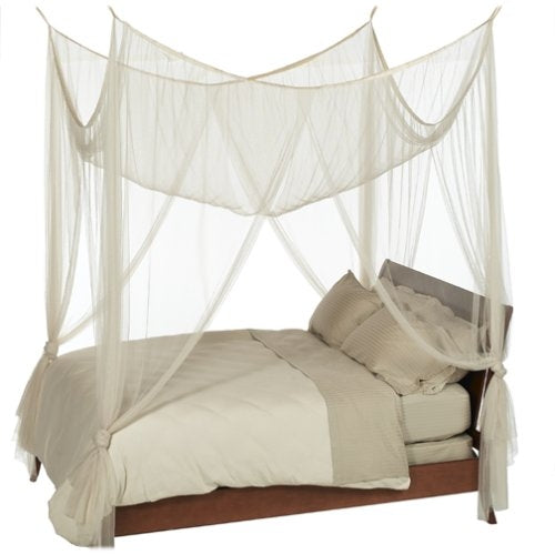 4-Post Bed Canopy in Ecru Color Mesh Fabric - Fits all Bed Sizes-1