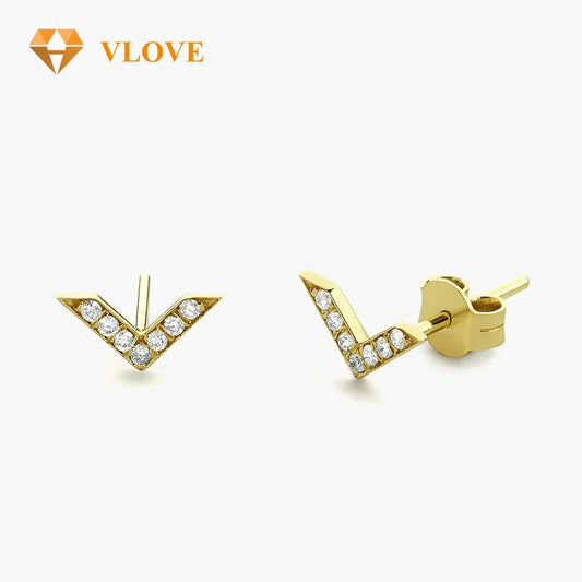 VLOVE Dainty Jewelry Manufacturing 14K Gold Diamond Chevron V Earring Small Stud Earrings for Women