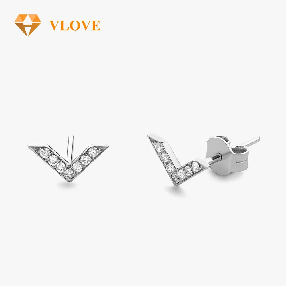 VLOVE Dainty Jewelry Manufacturing 14K Gold Diamond Chevron V Earring Small Stud Earrings for Women