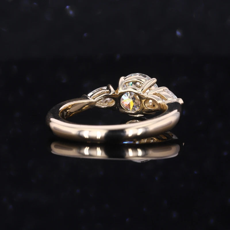 Starsgem Round Brilliant Cut and Pear Cut DEF Color VVS Moissanite 14K Gold Engagement Ring