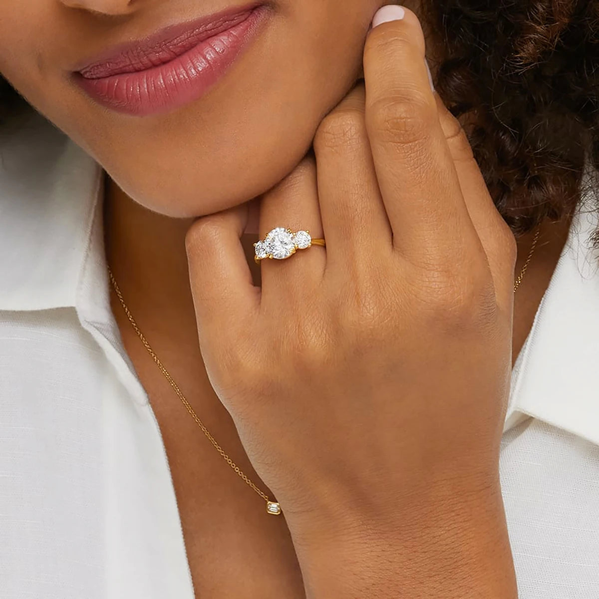 Fine Jewelry Manufacturer Women Anillos Valentine's Day Gift Classic 4 Prong 3 Stone Moissanite Hollow 14K Gold Ring