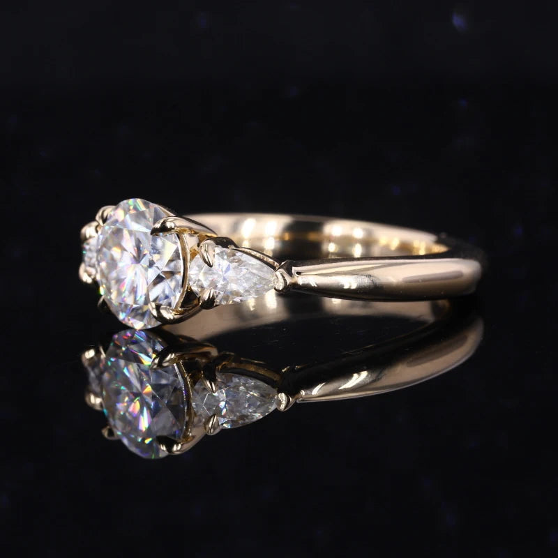 Starsgem Round Brilliant Cut and Pear Cut DEF Color VVS Moissanite 14K Gold Engagement Ring