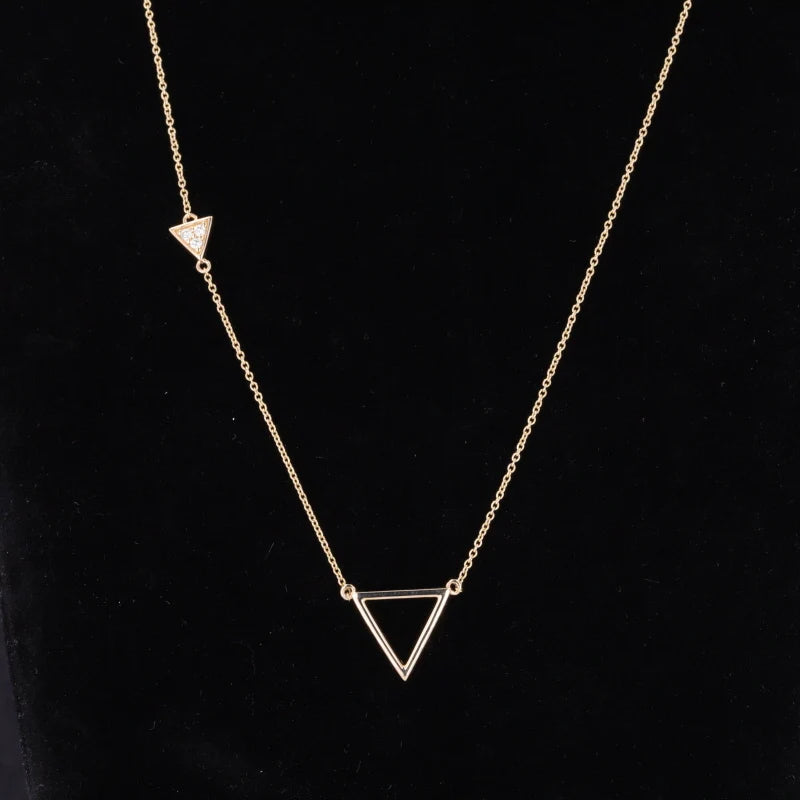 Starsgem Hot Selling 14K Gold 1.5mm Round Cut Lab Grown Diamond Chain Link Triangle Style  Pendant Necklace