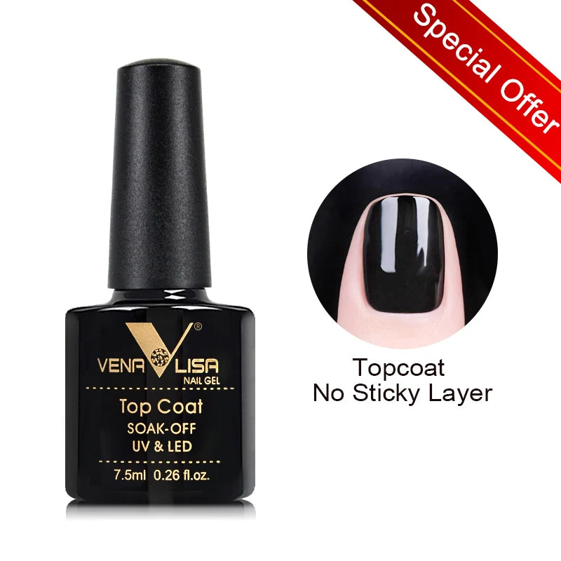 Hot Sell Venalisa Nail Art 7.5ml Tempered Top Coat Matte Top Primer Base Coat Color Gel Nail Polish UV Gel Soak Off Manicure
