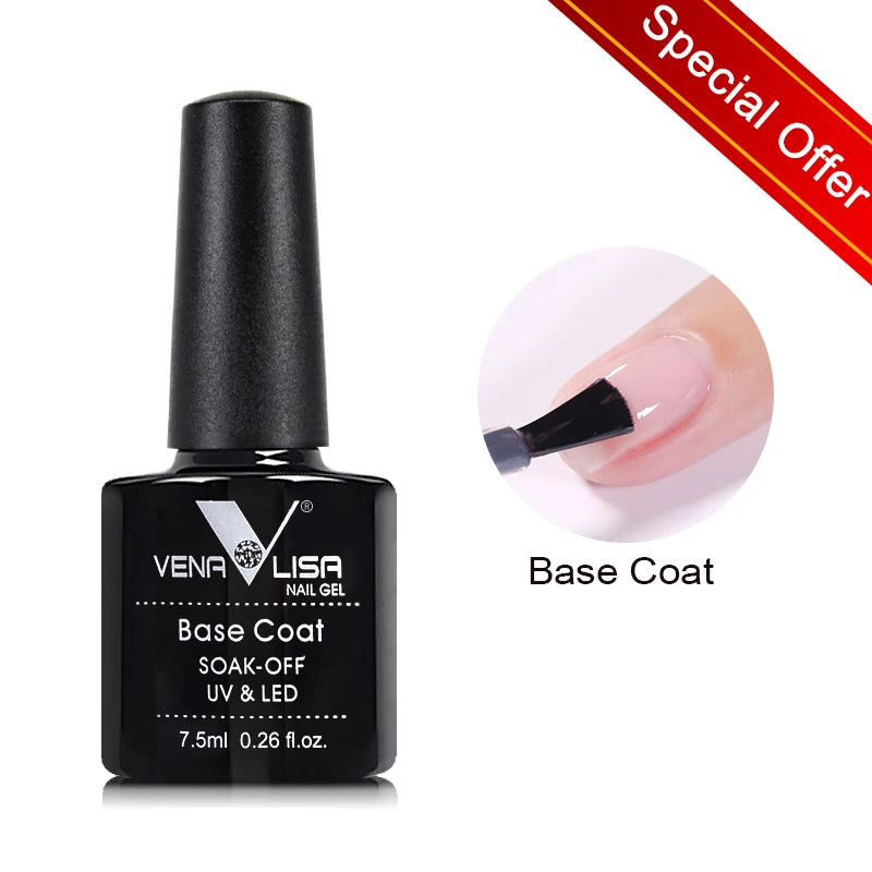 Hot Sell Venalisa Nail Art 7.5ml Tempered Top Coat Matte Top Primer Base Coat Color Gel Nail Polish UV Gel Soak Off Manicure