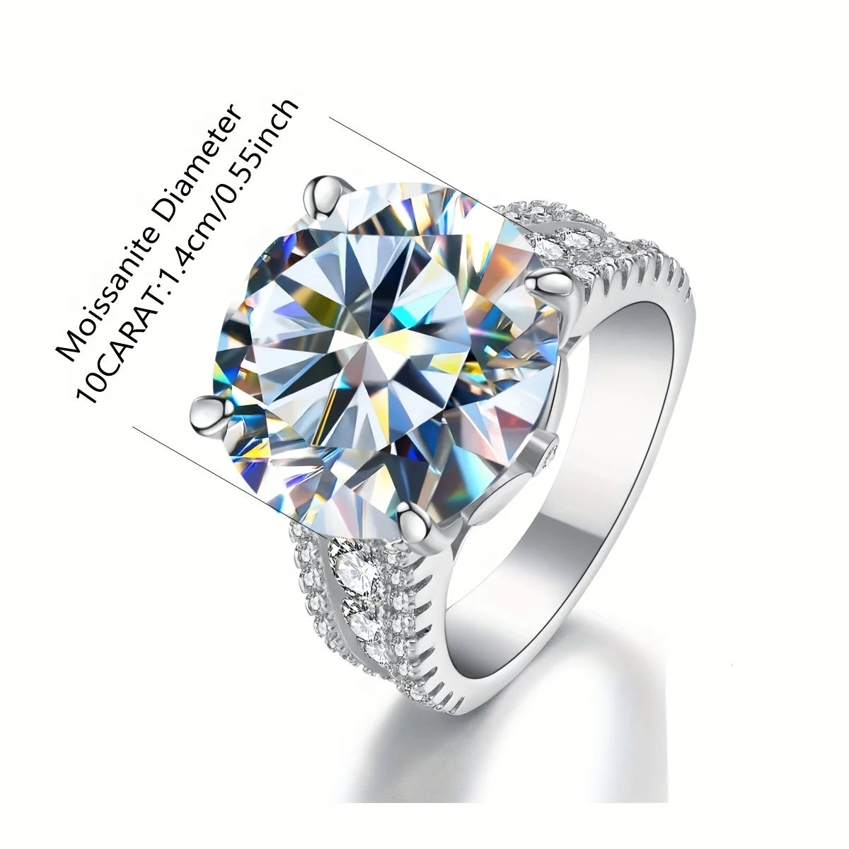 Silver 925 10 Carat Brilliant Cut Diamond Past D Color Moissanite Ring for Women Wedding Fine Jewelry