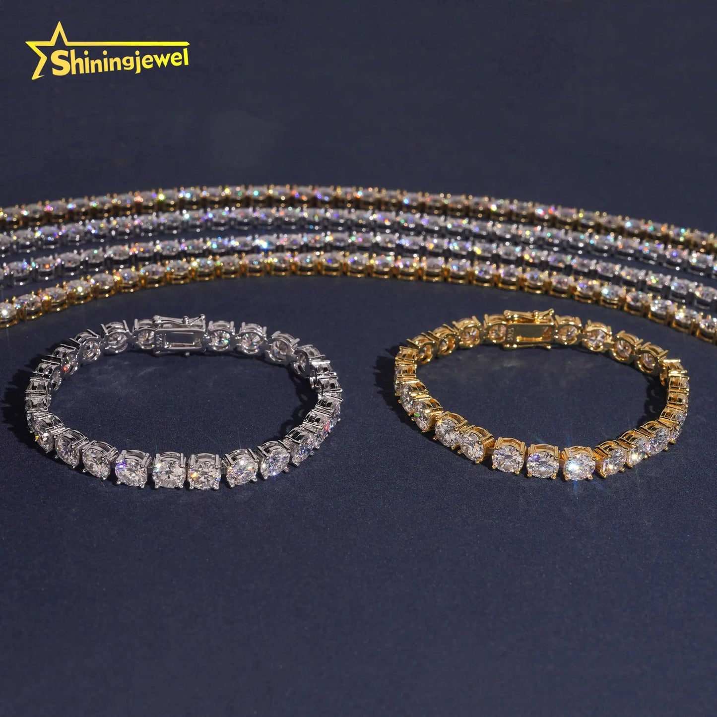 USA Warehouse Iced Out Diamond Bracelet Hip Hop Men 4mm D VVS Moissanite Jewelry 925 Silver Gold Tennis Chain Necklace