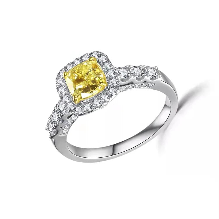 SGARIT 14K Gold Jewelry Manufacturer Custom Jewelry 7X7Mm 2ct Yellow Moissanite Ring Stone Diamond Engagement Ring Jewelry
