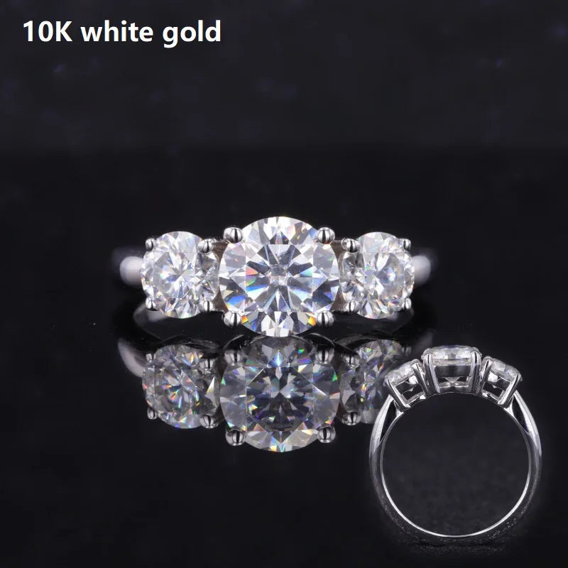 Starsgem Round Moissanite 8mm 5mm 10K 14k Gold Ring Three Stone Moissanite Wedding Engagement Gold Ring