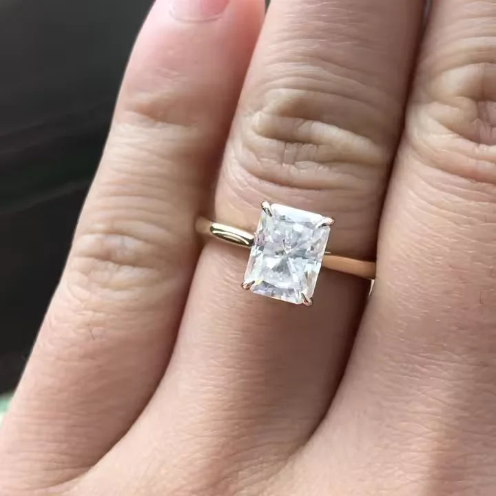 14k Gold Jewelry Wholesale Solid 3Carat 9x7mm Radiant Crushed Ice Cut Moissanite Ring Women Engagement Wedding