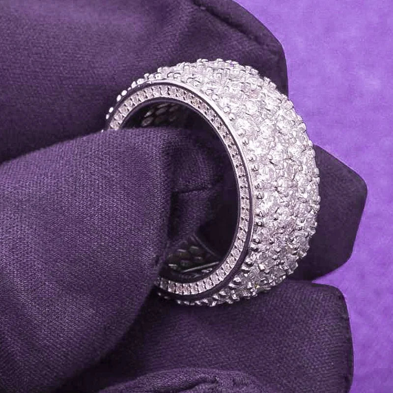 2026 Hip Hop Fine Jewelry Passd Diamond Tester 925 Sterling Silver Iced Out VVS Moissanite Cluster 3 Rows Band Ring for Men