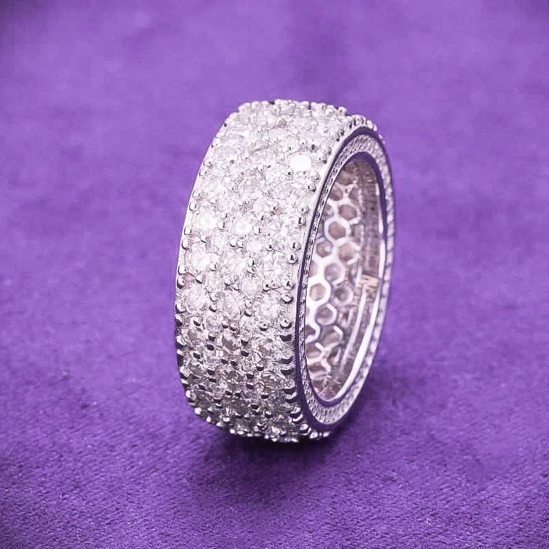2026 Hip Hop Fine Jewelry Passd Diamond Tester 925 Sterling Silver Iced Out VVS Moissanite Cluster 3 Rows Band Ring for Men