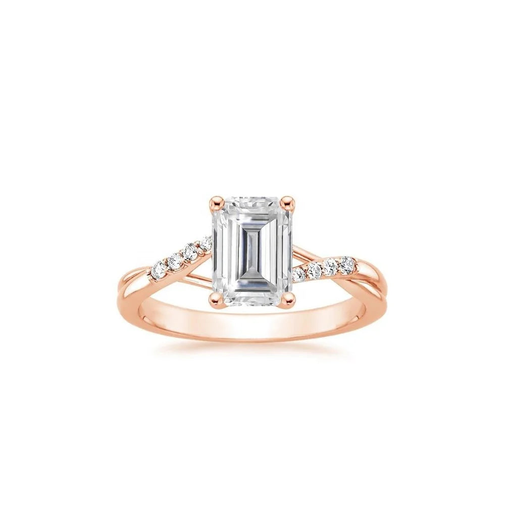 Fancy Rhodium Plated Rose Gold Emerald Cut 8*6mm 2.0ct Moissanite Engagement Wedding Ring for Women Anniversary Party Jewelry