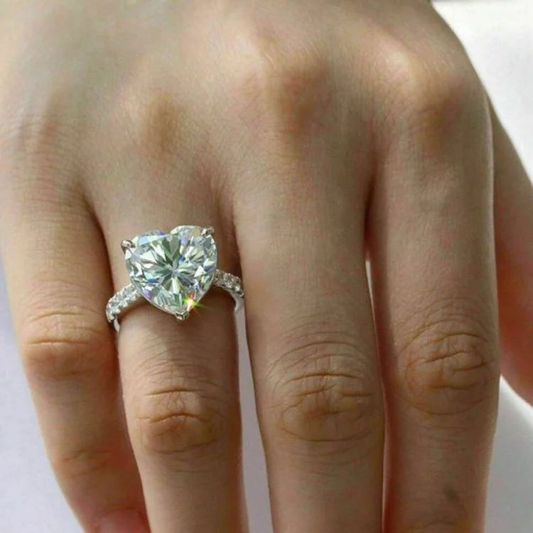Romantic Heart Cut Lab Created Diamond 18K White Gold Diamond Ring for Women