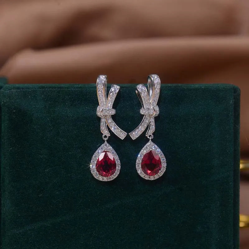 Luxury Designer 18K & 14K Gold Gemstone Earrings Lab Grown Ruby & Diamond Jewelry