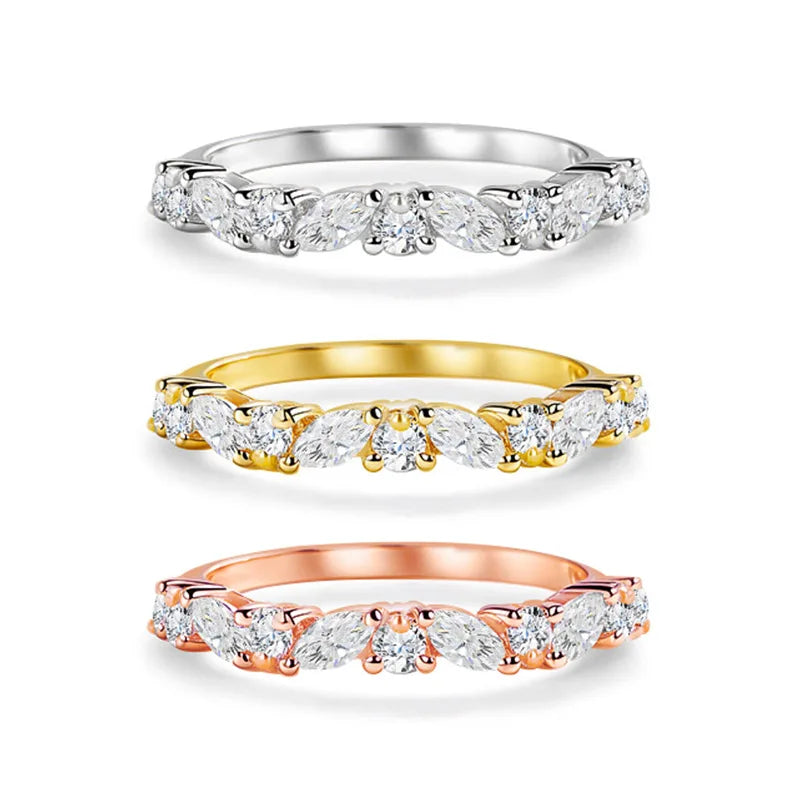 Starsgem Marquise Round Lab Grown Diamonds 14K Gold Half-eternity Wedding Band for Women