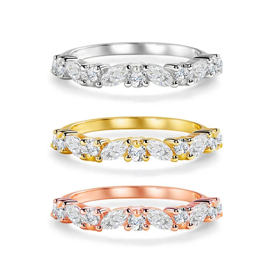 Starsgem Marquise Round Lab Grown Diamonds 14K Gold Half-eternity Wedding Band for Women