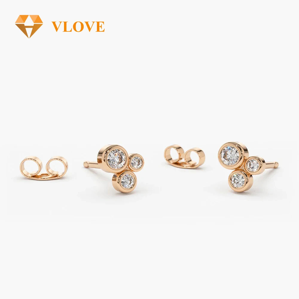 VLOVE OEM ODM Jewelry Manufacturer Graduation Cluster Diamond Earrings 14K Gold Small Diamond Studs Earrings for Women