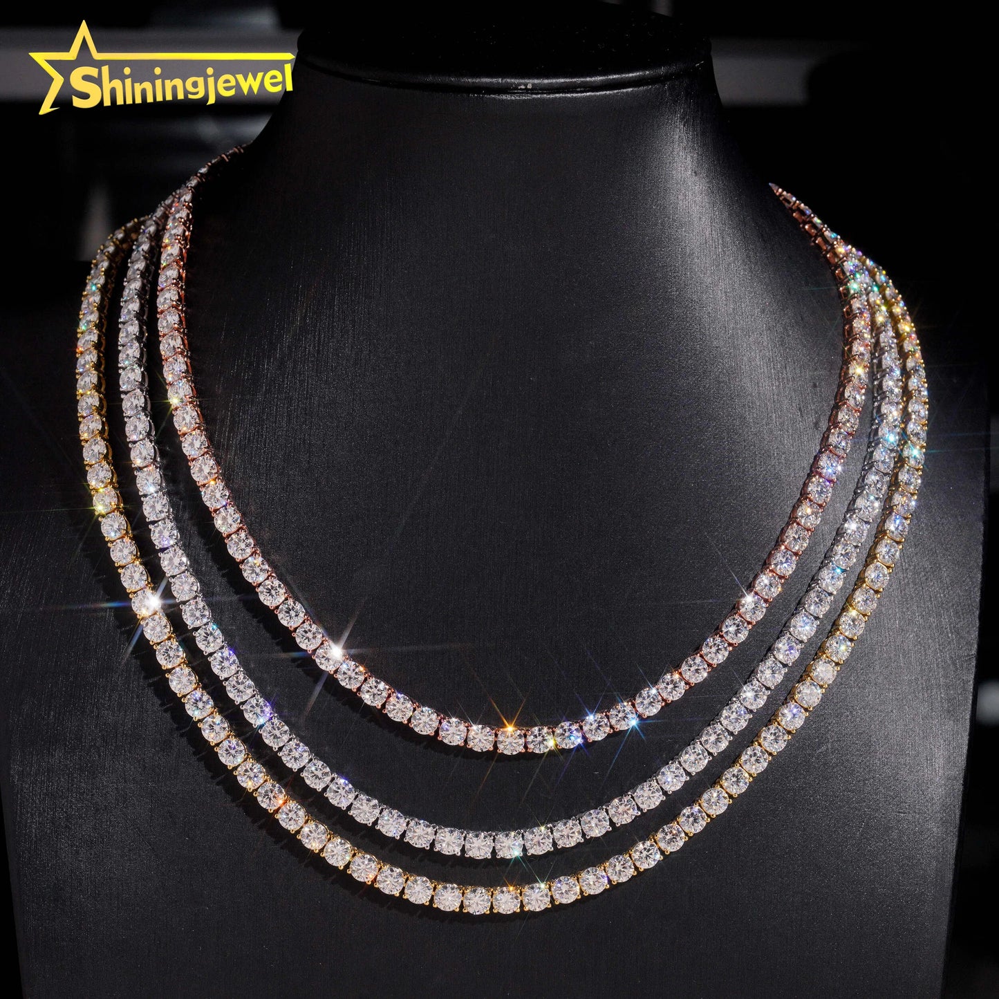 USA Warehouse Iced Out Diamond Bracelet Hip Hop Men 4mm D VVS Moissanite Jewelry 925 Silver Gold Tennis Chain Necklace