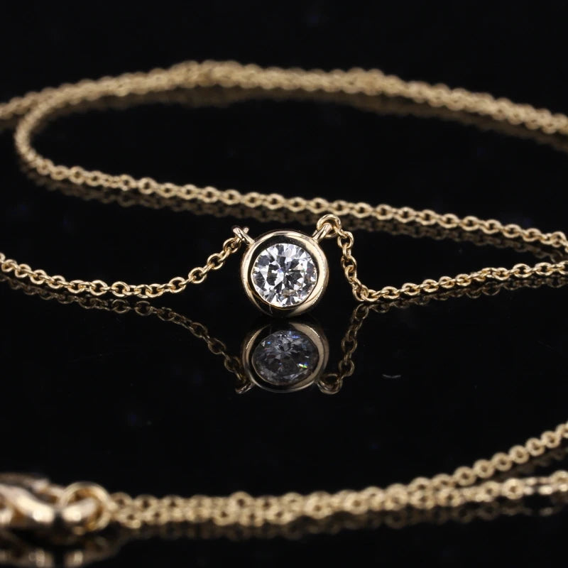 14K Gold with 4mm Double Rose Cut Moissanite Lab Diamond Gemstone Necklace