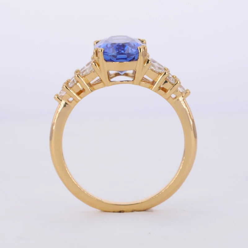 Lab Grown Gemstone Jewelry Inlay Blue Sapphire Stone 22/10k 18k 14k Gold Ring Diamond Yellow Gold for Wedding Party Appointment.