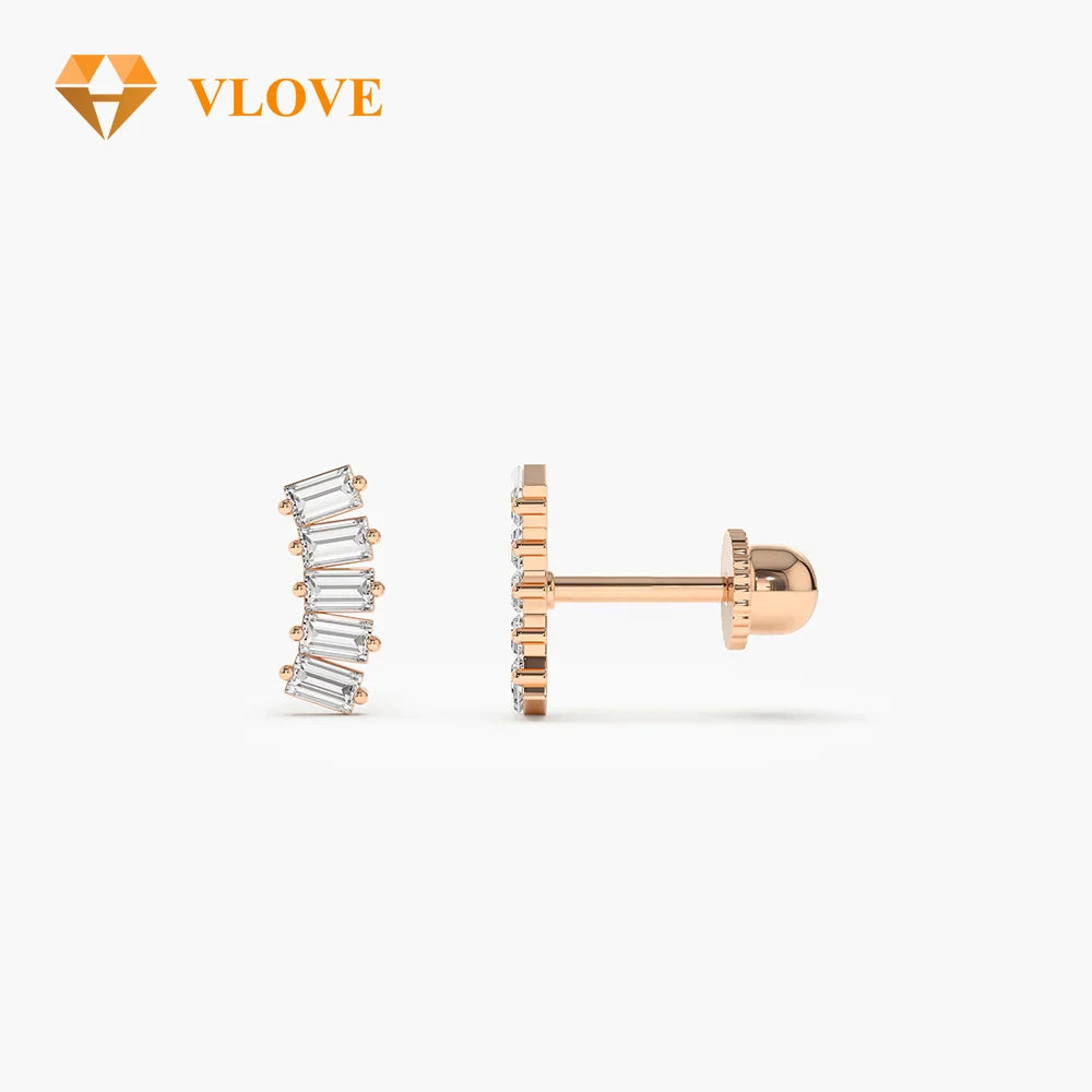 VLOVE Fashion Jewelry Wholesale 14K Gold Studs Back Cartilage Baguette Diamond Earrings Helix Piercing Earrings