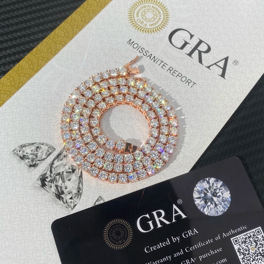 Wholesale Price Hip Hop Style 925 Sterling Silver Moissanite Tennis Chain VVS Diamond Necklace with 2mm 3mm 4mm 5mm 6.5mm Sizes