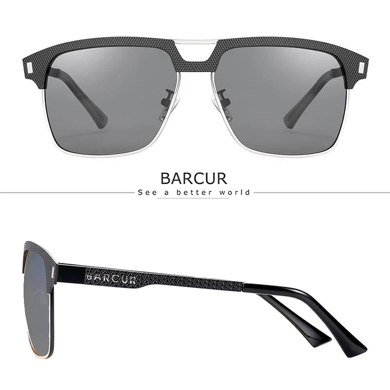 BARCUR Polarized Men’s Sunglasses – Fashionable Square Stainless Steel Frame UV400 Protection Anti-Reflective Outdoor Sports & Driving Eyewear – Original Design Casual Style with Premium Polycarbonate Lenses