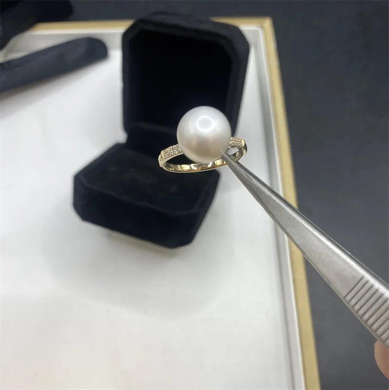 Hot Selling 14K Gold Natural Pearl Ring, Customizable Diamond Inlay Fashion Jewelry, Exquisite Gift for Women Valentine's Day