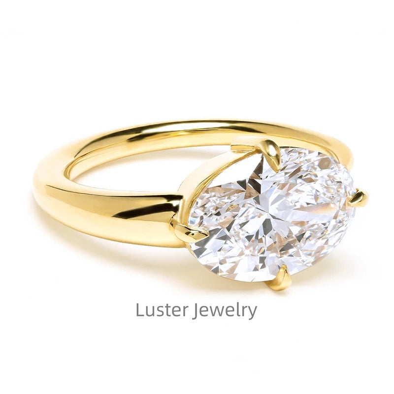 Luster Jewellery Oval Moissanite Open Ring 925 Sterling Silver, 14k Gold Ring for Women