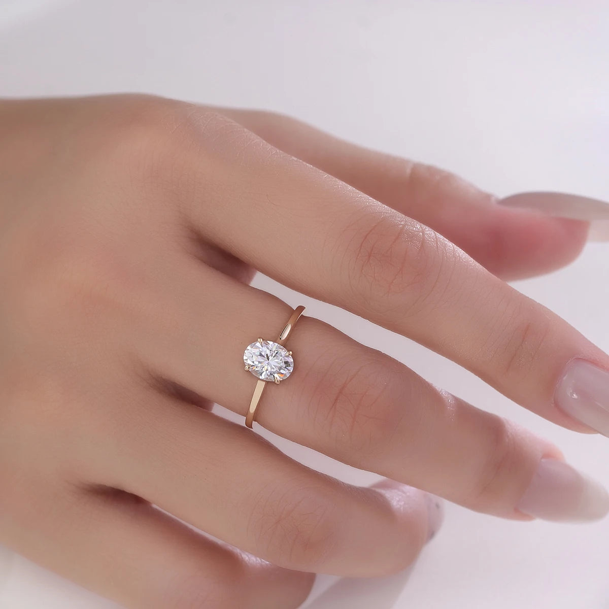 Promise Jewelry Simple Design Pure 10k 18k 14K Gold Diamond Ring Classic D VVS Oval Cut Moissanite Ring 4 Claw  Wedding Ring