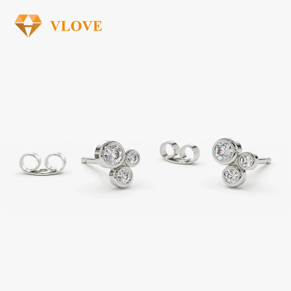 VLOVE OEM ODM Jewelry Manufacturer Graduation Cluster Diamond Earrings 14K Gold Small Diamond Studs Earrings for Women