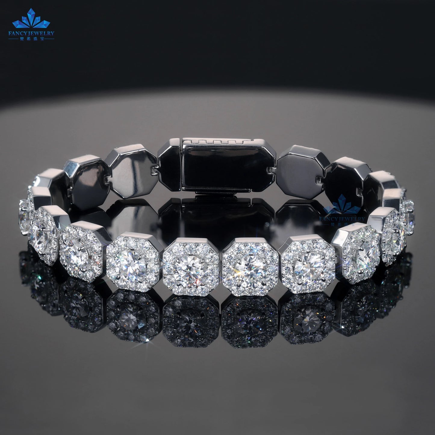 14K Gold Plated Moissanite Jewelry Hiphop Style Iced Out 11mm Square Cluster Tennis Moissanites Bracelet Silver 925