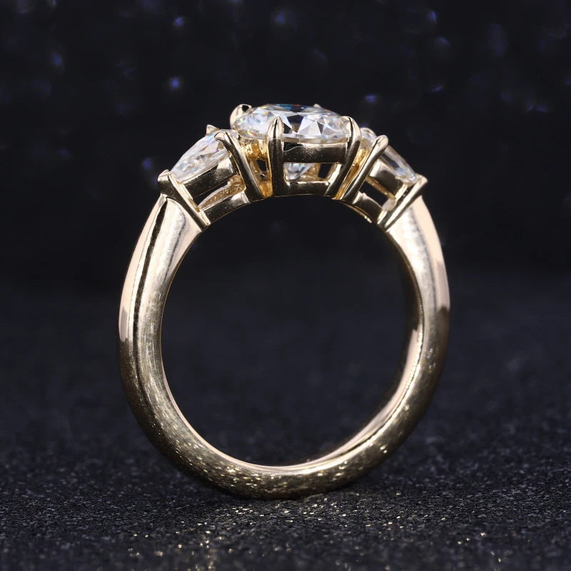 Starsgem Round Brilliant Cut and Pear Cut DEF Color VVS Moissanite 14K Gold Engagement Ring