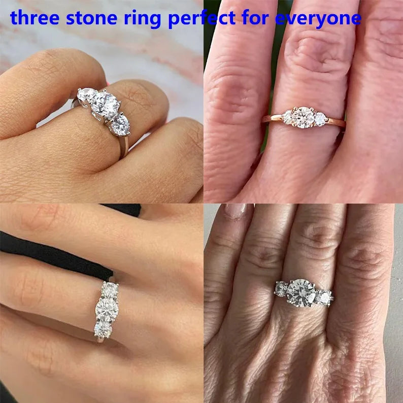 Starsgem Round Moissanite 8mm 5mm 10K 14k Gold Ring Three Stone Moissanite Wedding Engagement Gold Ring
