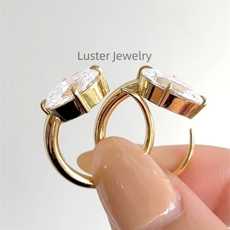 Luster Jewellery Oval Moissanite Open Ring 925 Sterling Silver, 14k Gold Ring for Women