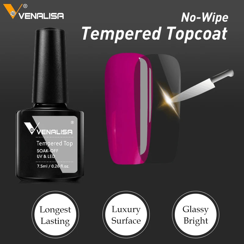 Hot Sell Venalisa Nail Art 7.5ml Tempered Top Coat Matte Top Primer Base Coat Color Gel Nail Polish UV Gel Soak Off Manicure