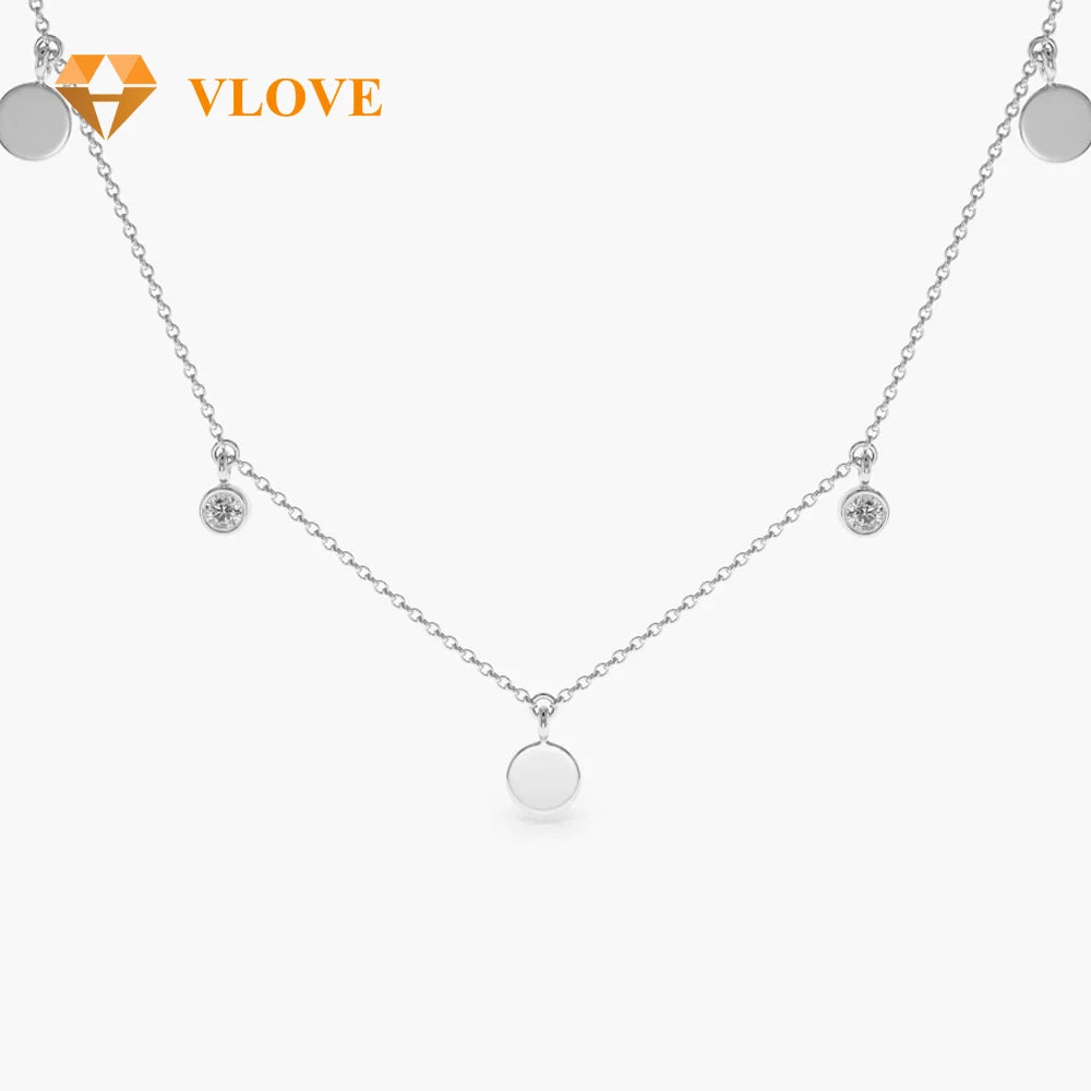 VLOVE Top Selling Jewelry Personalized Necklaces 14K Gold Dangling Diamond Disc Necklace