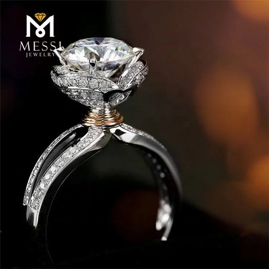 Messi Jewelry Trouring 14K Goud Ringe China 2ct Hoofsteen 4 Ponginstelling Moissaniet Ring Juweliersware vir Vroue