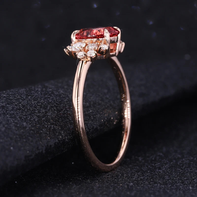 Starsgem Oval Cut Lab Diamond Gemstone Papalacha Wedding Women Ring 14k Gold Purity Rings